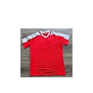 Adult L‎ Red White Athletic T-Shirt V-Neck Short Sleeve Sportswear